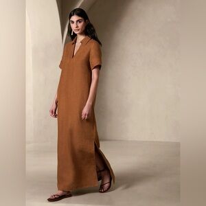 Banana Republic Cruz linen maxi dress in potter’s clay brown XXS
